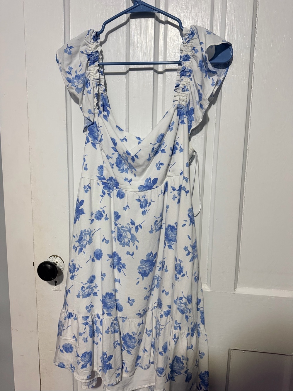 Hollister White Midi Dress with Blue Floral Print